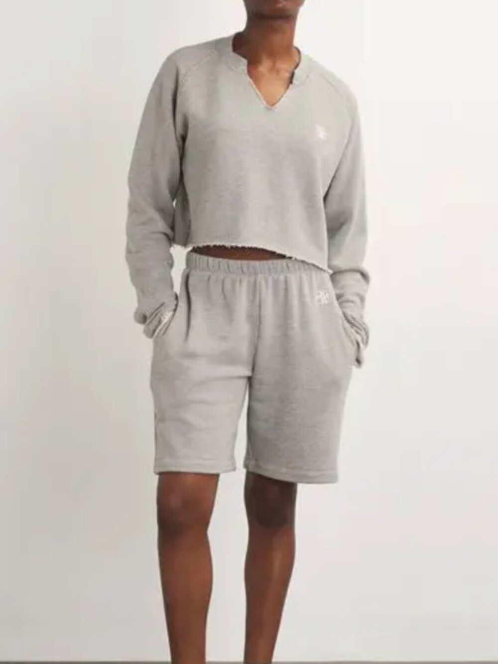 NWOT Eterne Grey V Neck Frayed Bottom Cropped Sweatshirt size small
